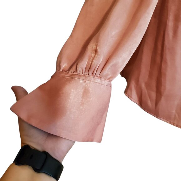 Worthington Dusty Rose Tie Neck Wing Cuff Blouse Large - Picture 6 of 14